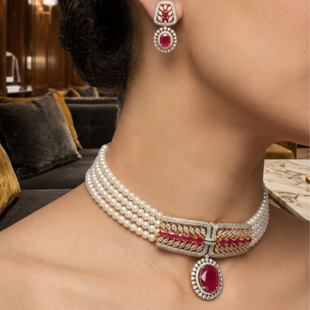 Regal Pearl & Ruby Choker Set
