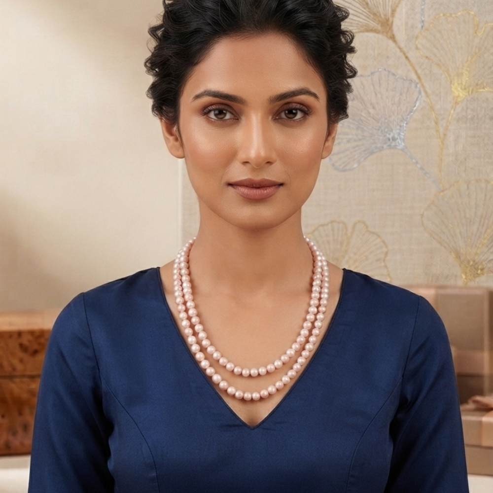 Traditional Two-Layer Pink Pearl Necklace for Women