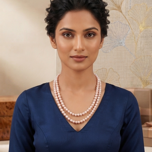 Traditional Two-Layer Pink Pearl Necklace for Women