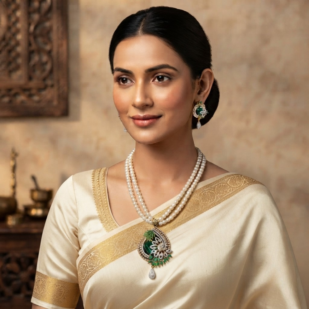 Graceful White Pearl Locket Set
