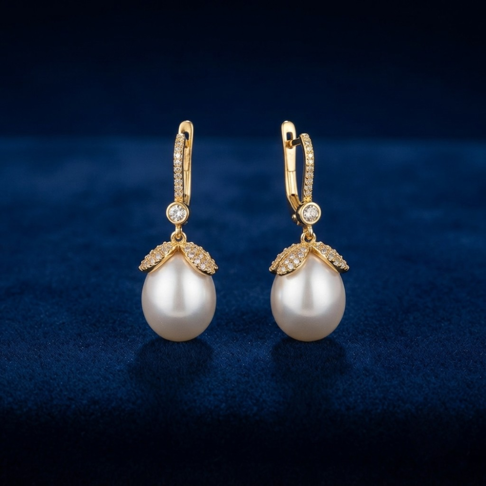 Golden Colour  Pearl Drop Earrings