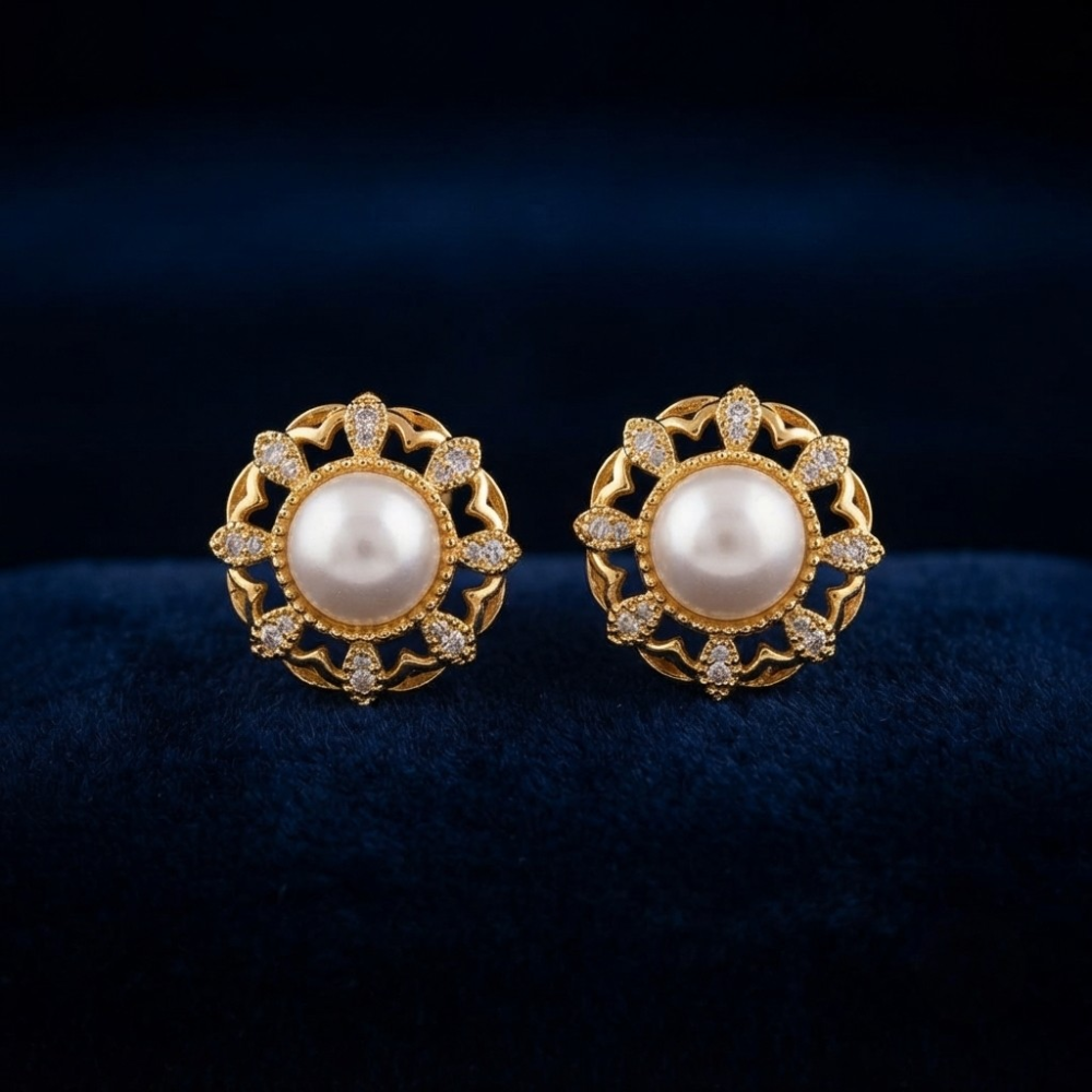 Elegant Filigree Flower and Simulated Pearl Ear Studs