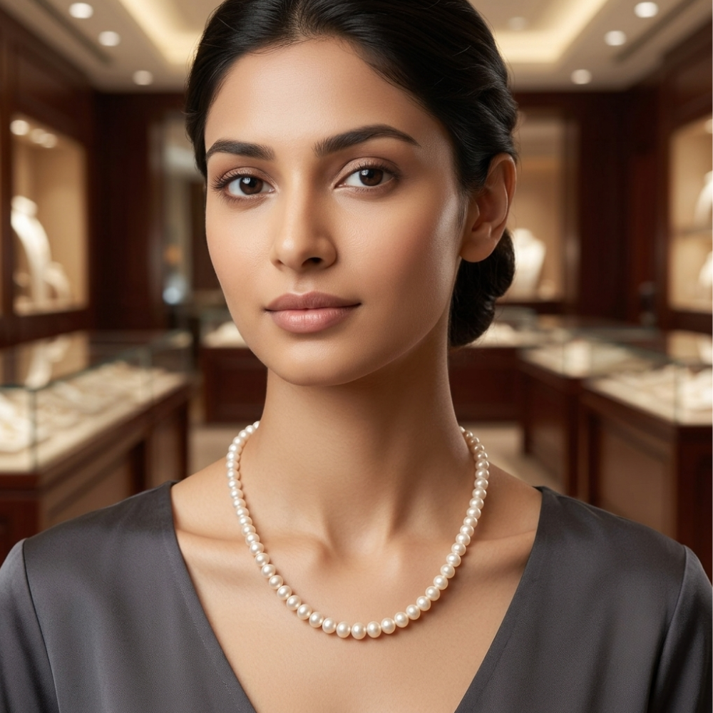 White Single Line Pearl Necklace