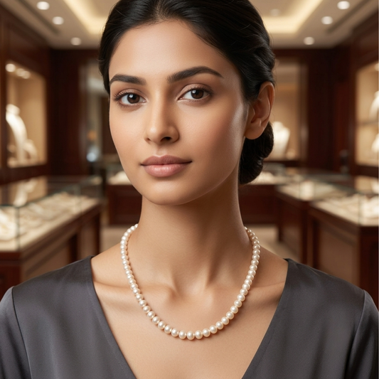 White Single Line Pearl Necklace