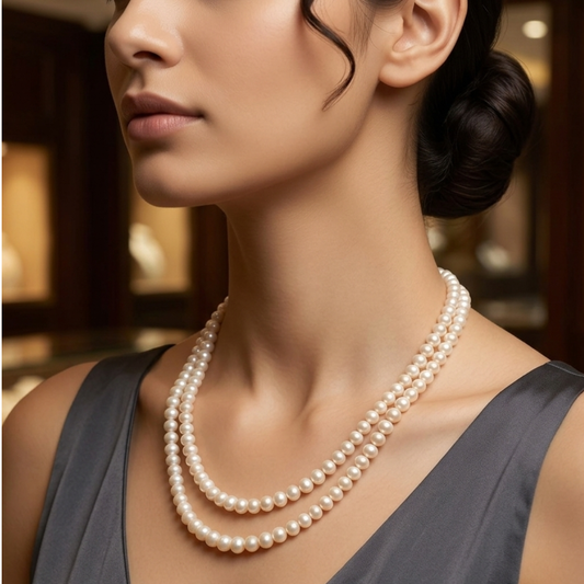 White Pearl Necklace 2 Lines