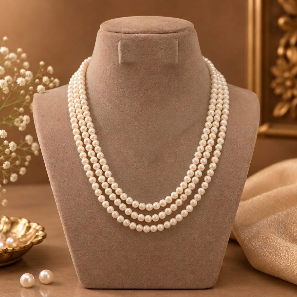 Fresh Water 3 lines Pearl Neckalce