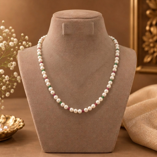 Elegant Pearl & Gemstone Necklace