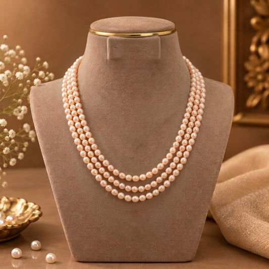 Three-Strand Peach Pearl Necklace
