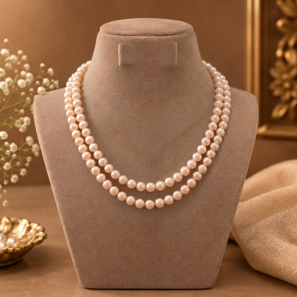 Pink Pearl Necklace Two Lines