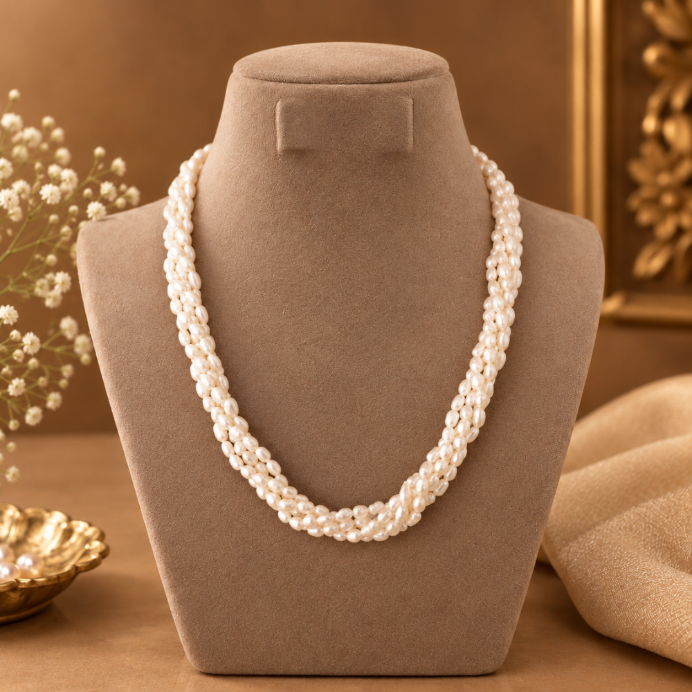 Elegant Triple-Strand Twisted White Freshwater Pearl Necklace