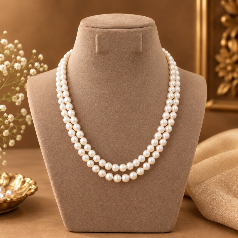 Double-Strand White Freshwater Pearl Necklace