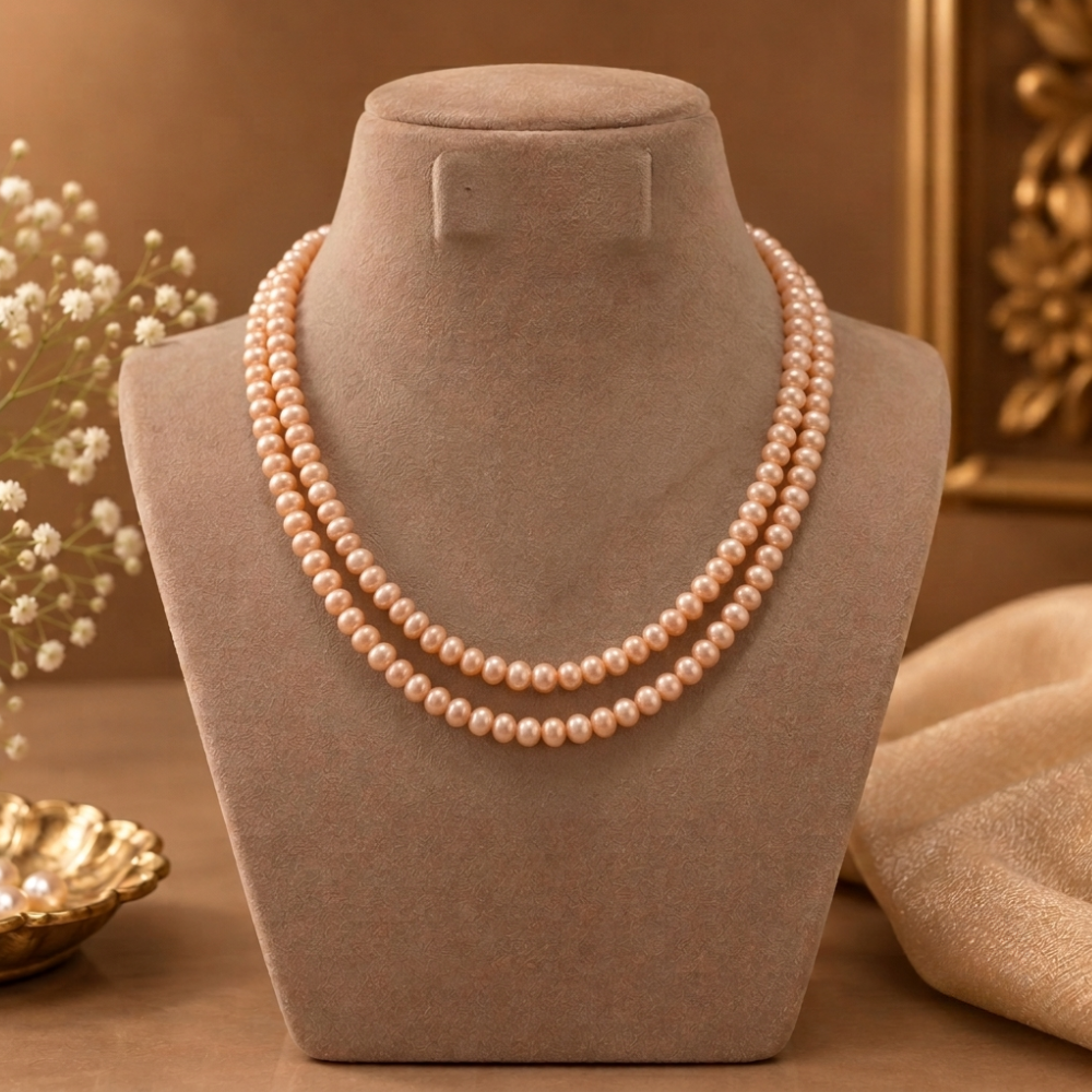 Timeless Peach Colour Pearl Necklace