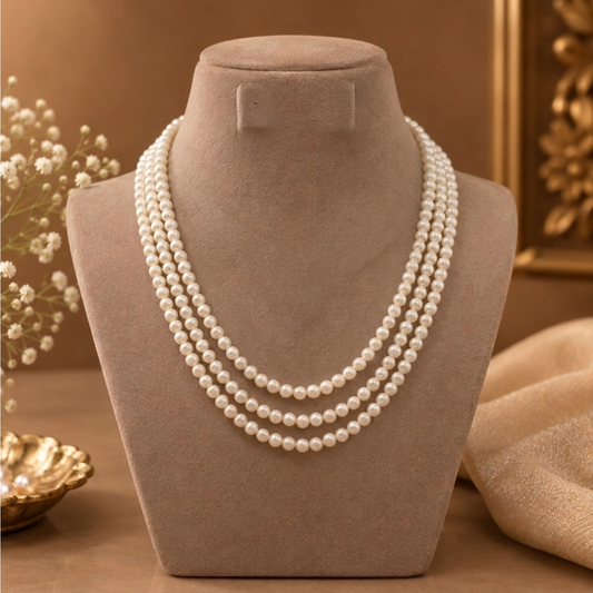 Elegant Double Layered White Freshwater Pearl Necklace
