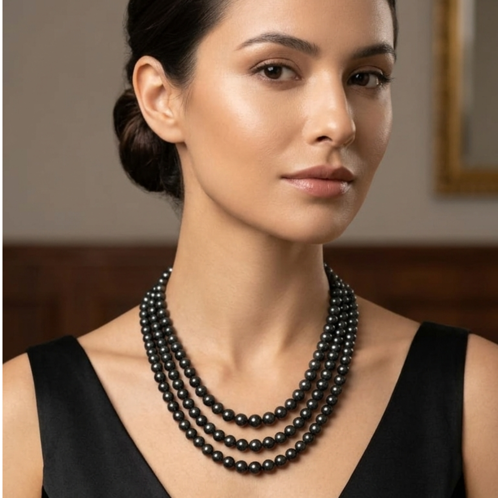 Black Colour Gradation Pearl Necklce