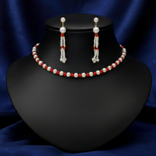 Pearl & Coral Combination of Pearl  Set