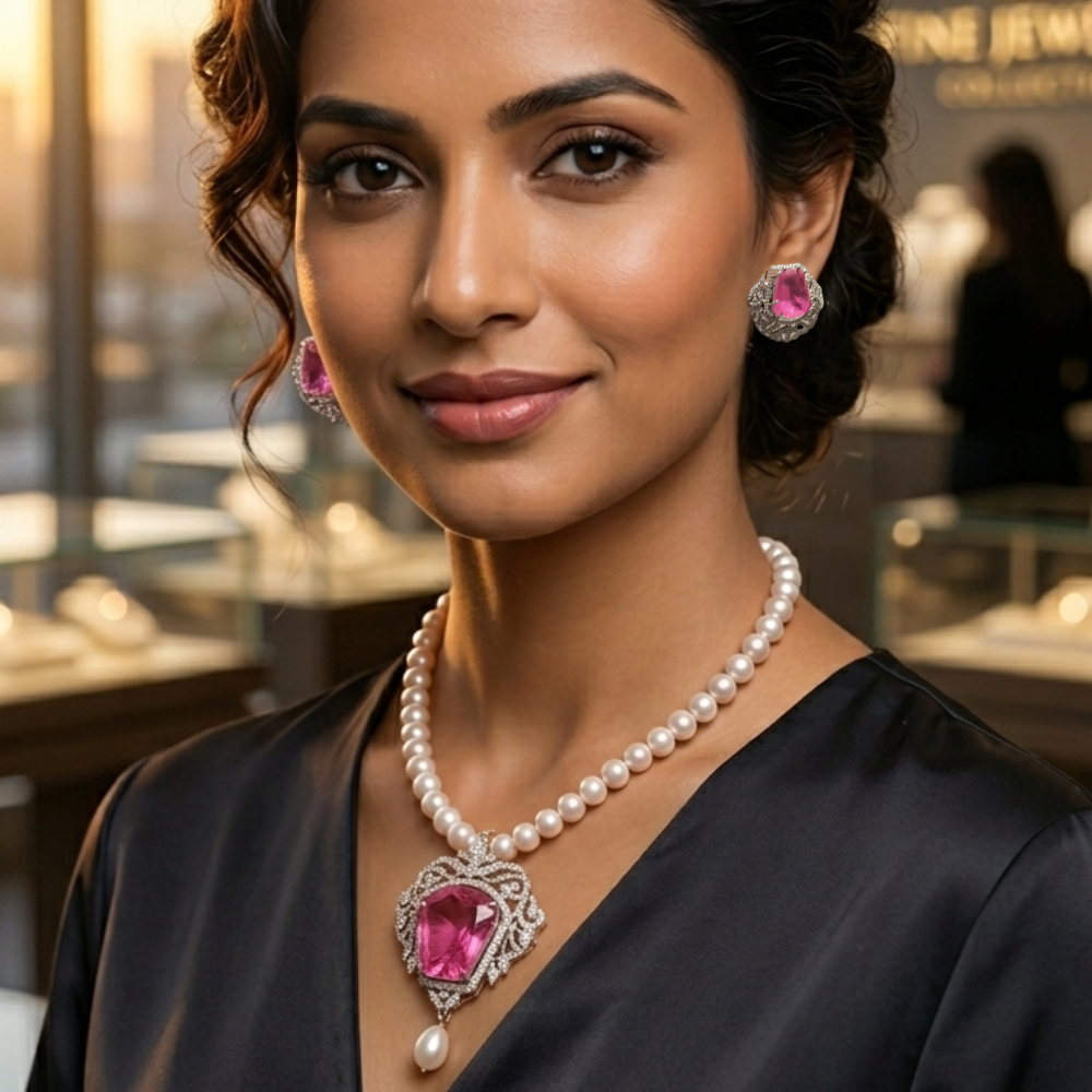 Timeless Grace Freshwater Pink & Pearl Locket  Set