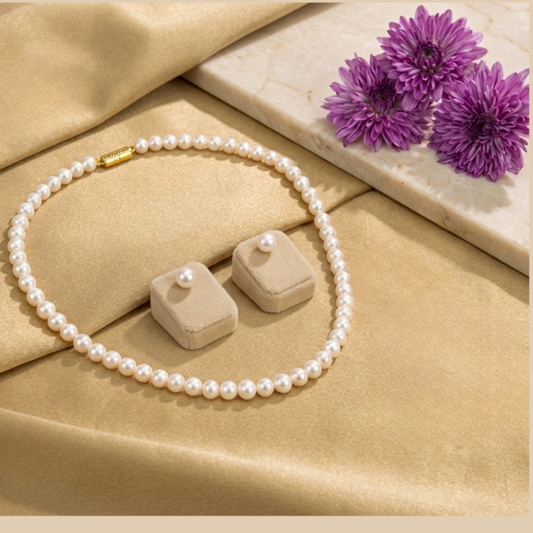 White Pearl Necklace Single Line Set