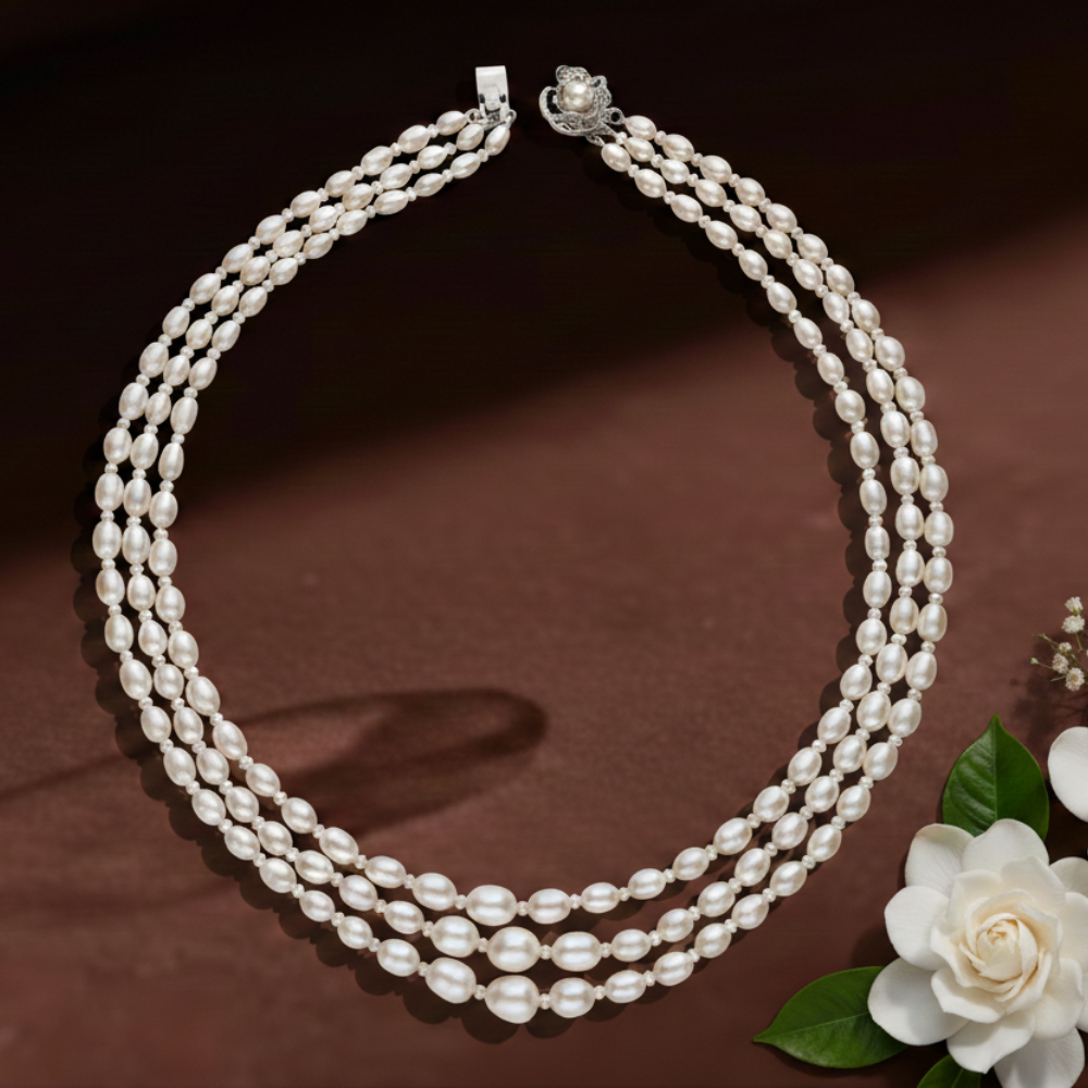 Mangatrai Signature Triple-Strand Pearl Neckalce