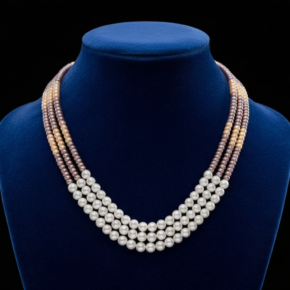 Triple-Tone Blossom Pearl Necklace