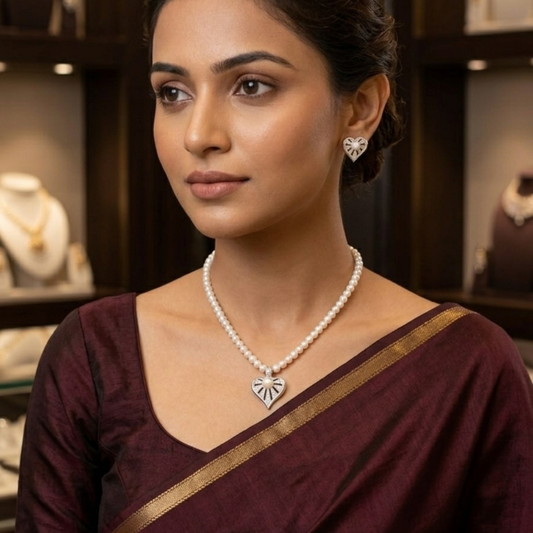 Elegant Pearl and Heart Pearl Jewelry Set