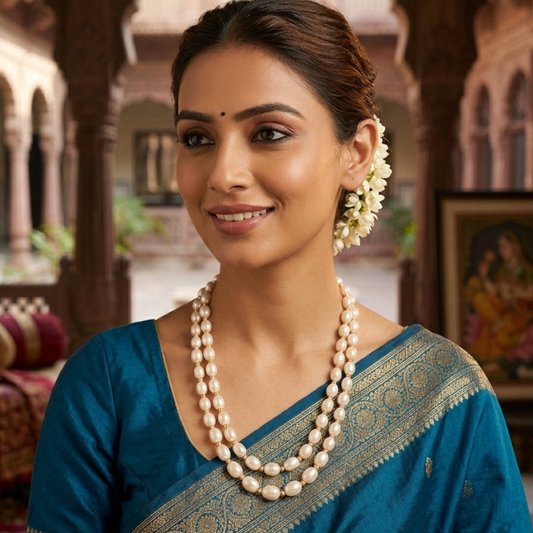 White Special Pearl Necklace Two Lines