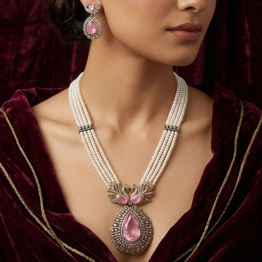 Royal Pink Grace: A Multi-Strand Pearl & Morganite Necklace Set