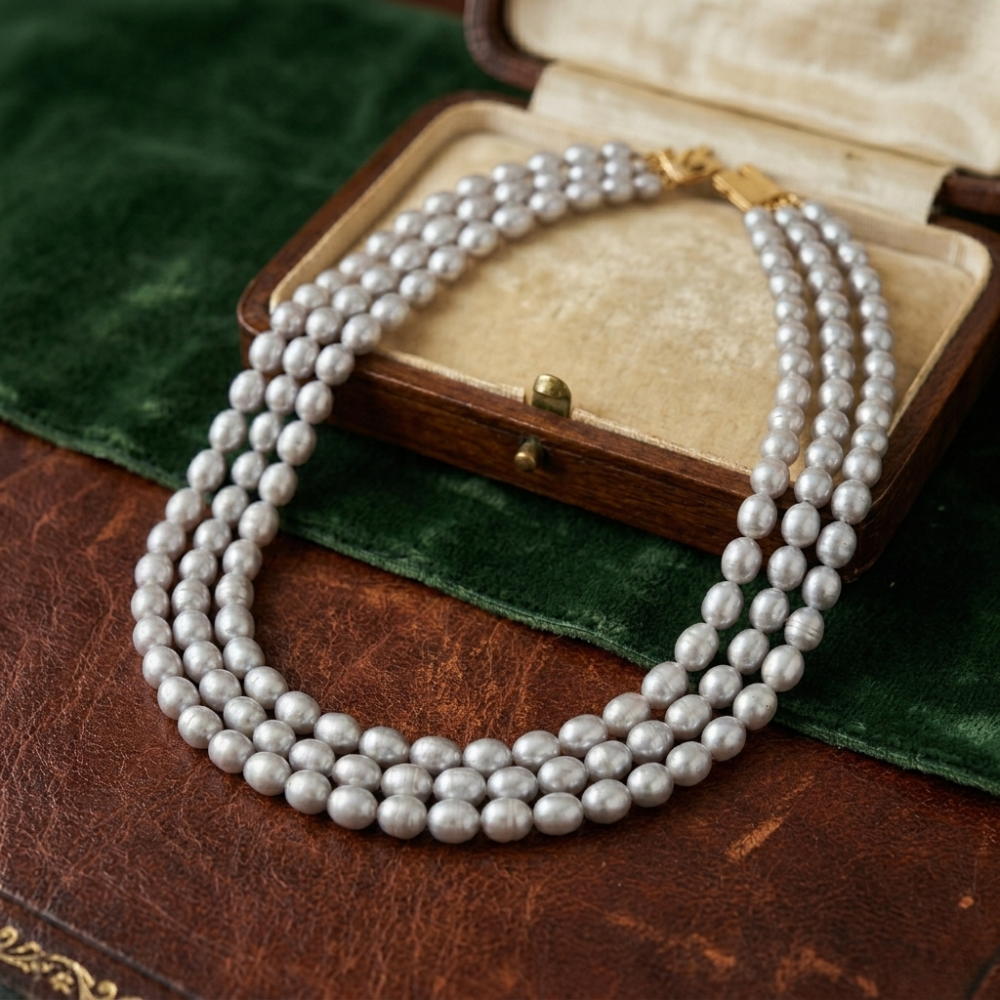 Grey 3 Strand Pearl Necklace