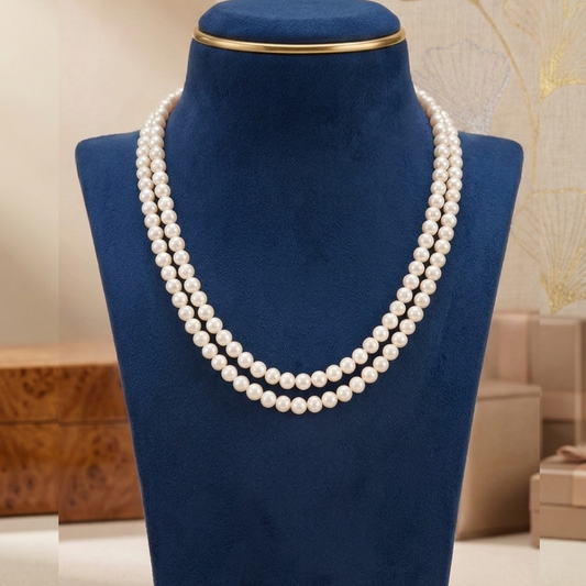 Luminous Layered Classic White  Pearl Necklace