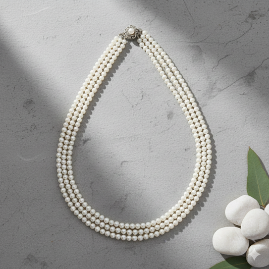 White 3 Rows Pearl Necklace