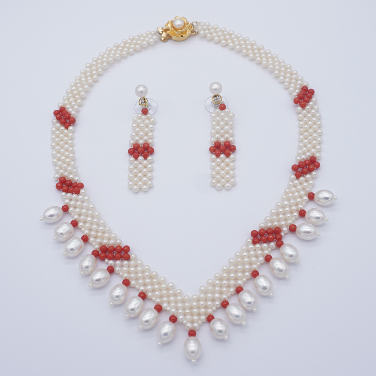 Fresh Water single row white colour pearls & colars jali set