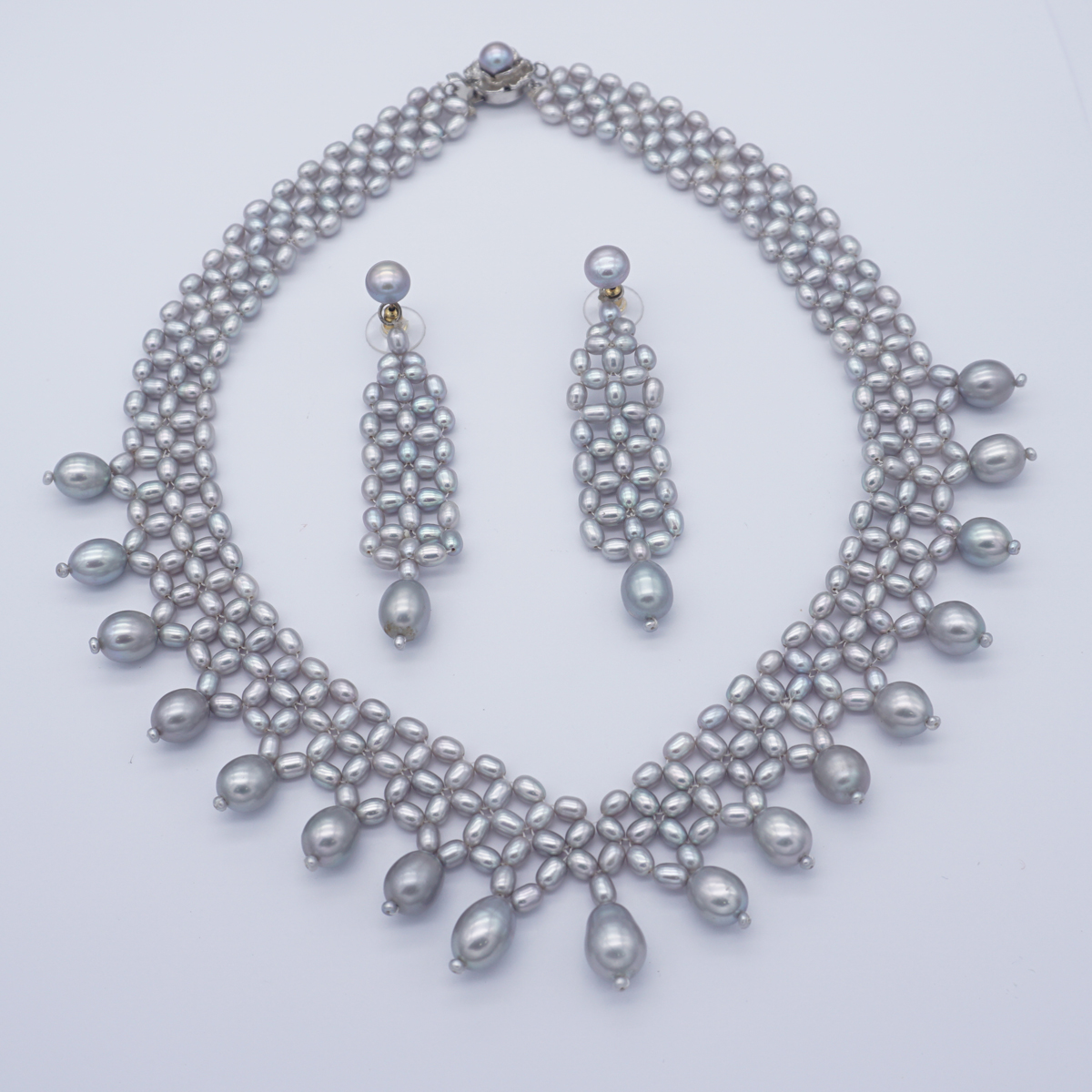 Fresh Water single row grey colour pearls jali set