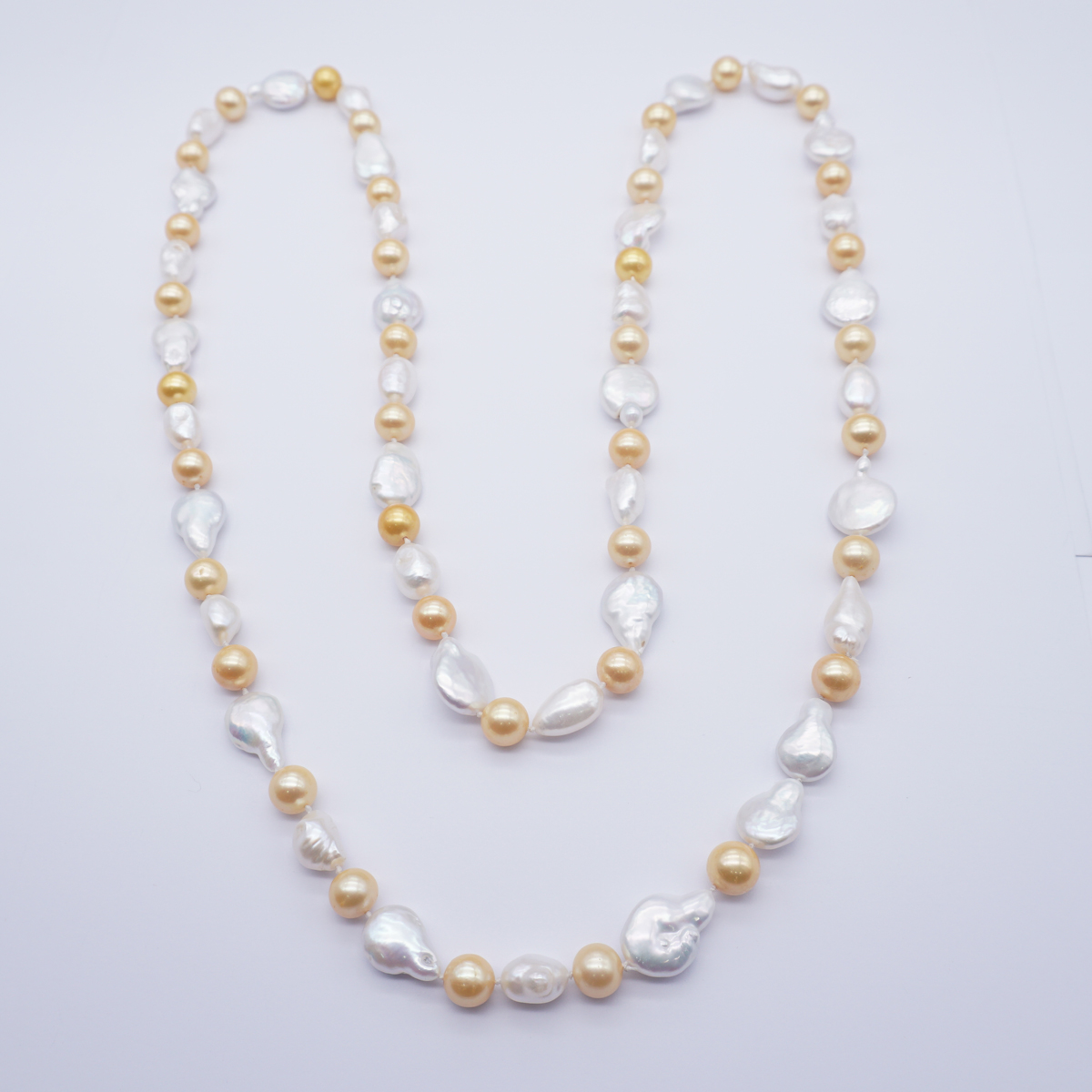 Fresh Water single line white yellow colour pearls longmala