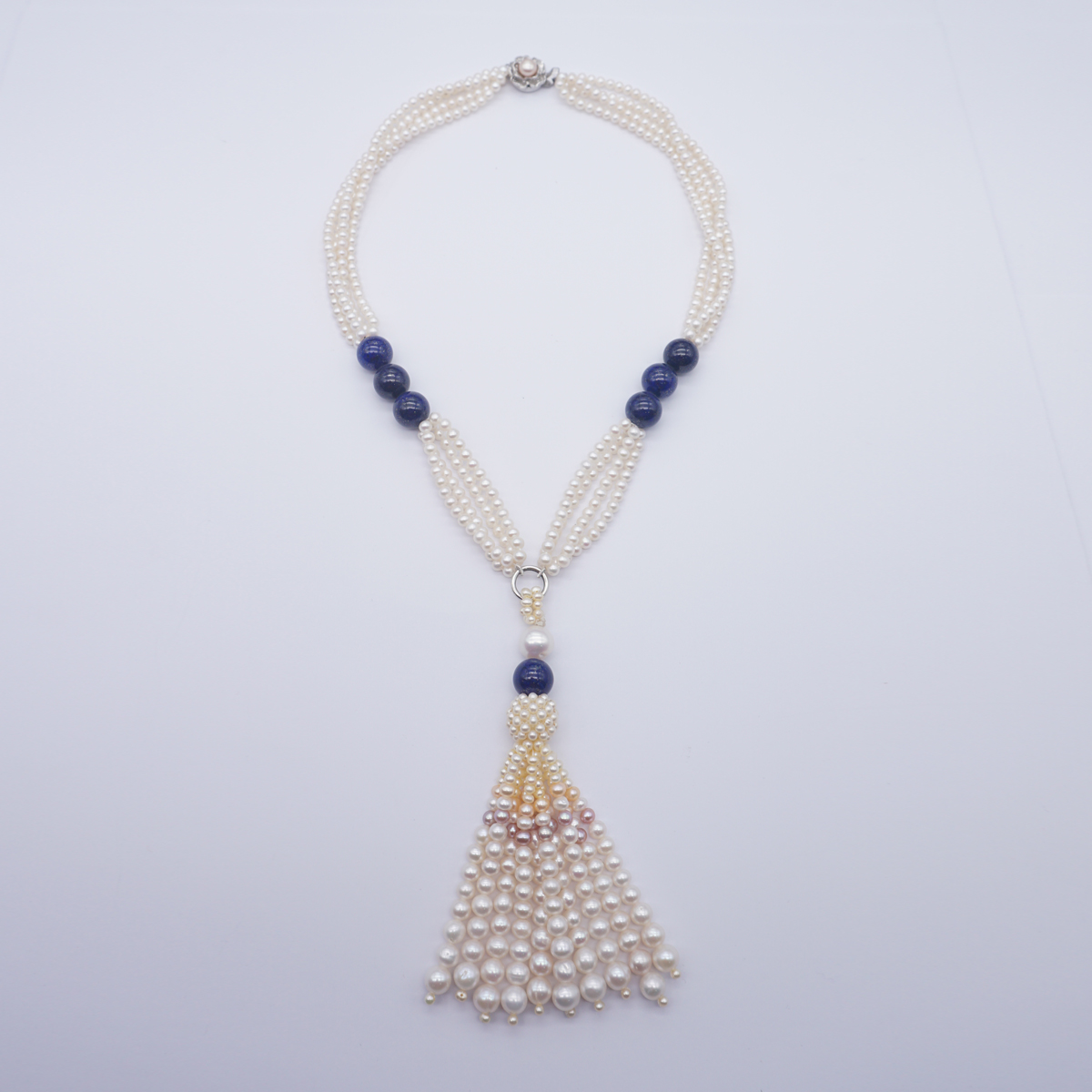 Fresh Water single line white blue colour pearls longmala