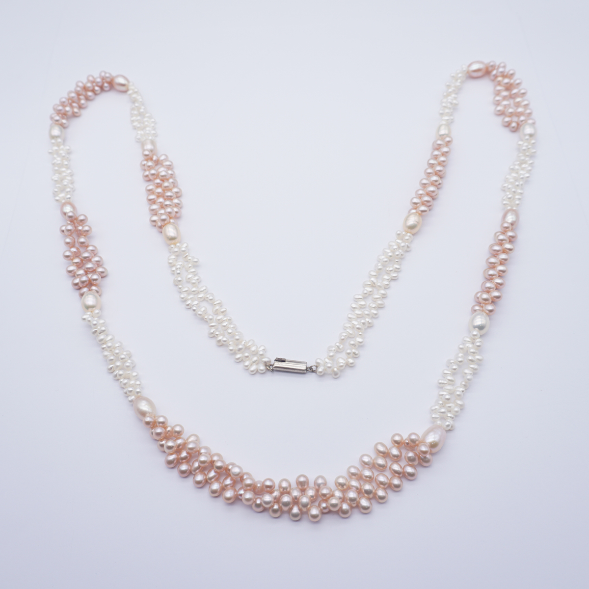 Fresh Water single line pink peach white colour pearls longmala