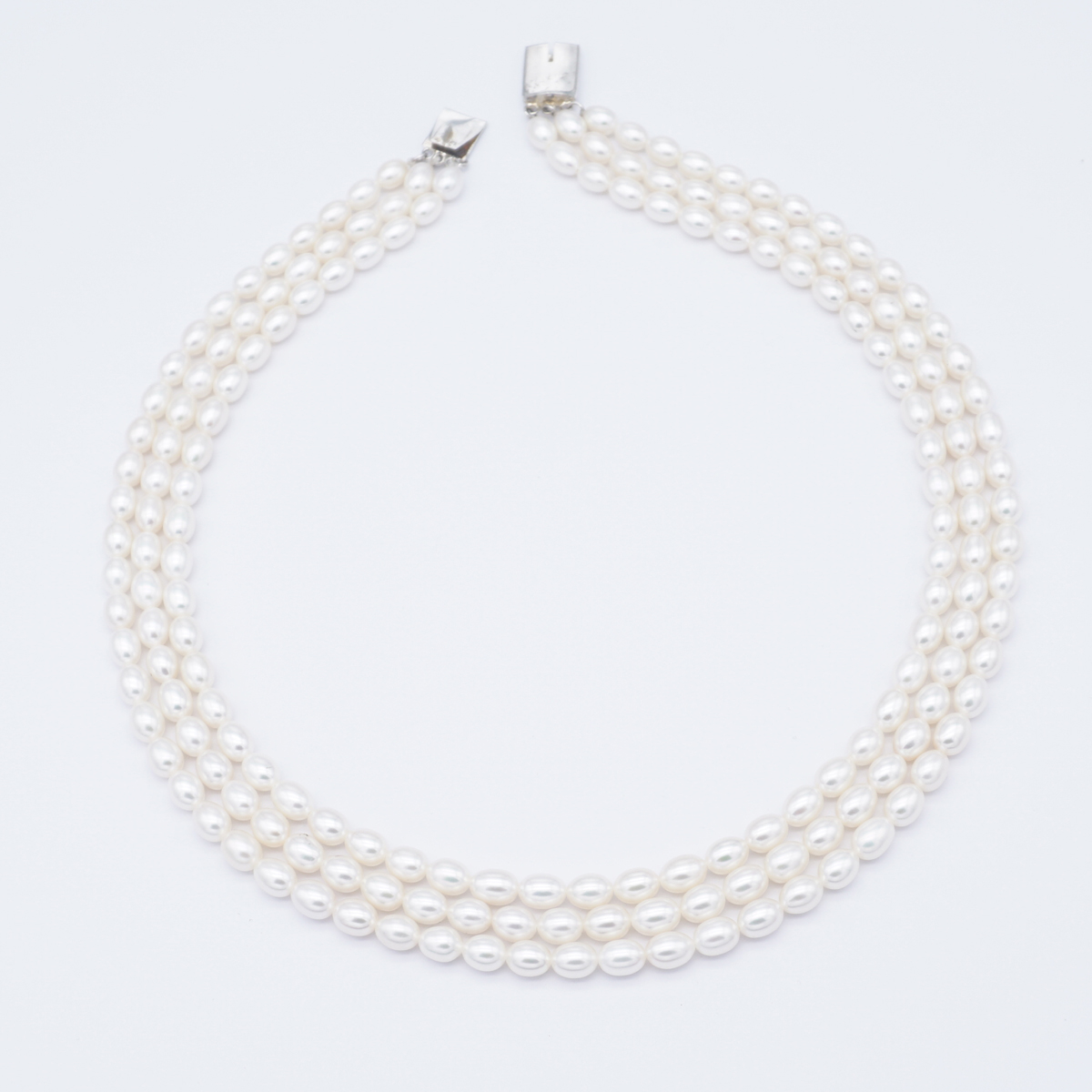 Fresh Water Three Lines White Ovel Pearl Necklace