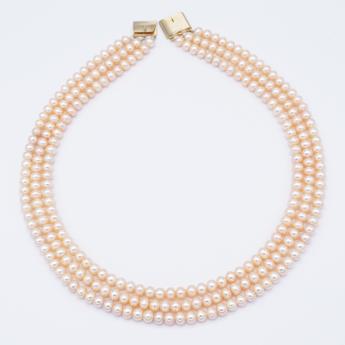 Fresh Water Three Lines Pink Round Pearl Necklace
