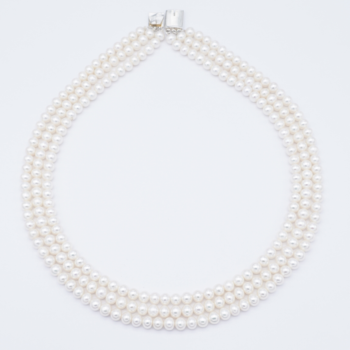 Fresh Water Three Lines White Round Pearl Necklace