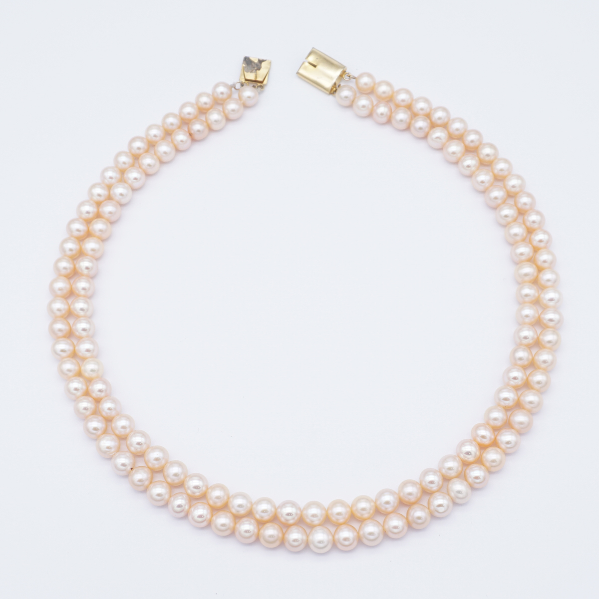 Fresh Water Two Lines Pink Round Pearl Necklace