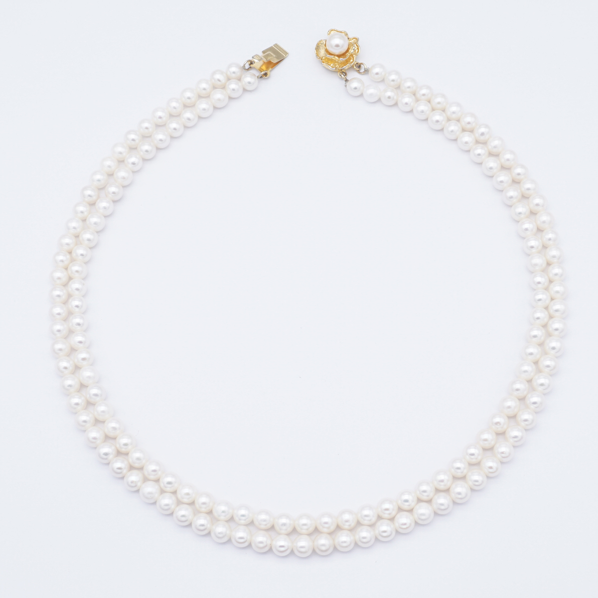 Fresh Water Two Lines White Round Pearl Necklace