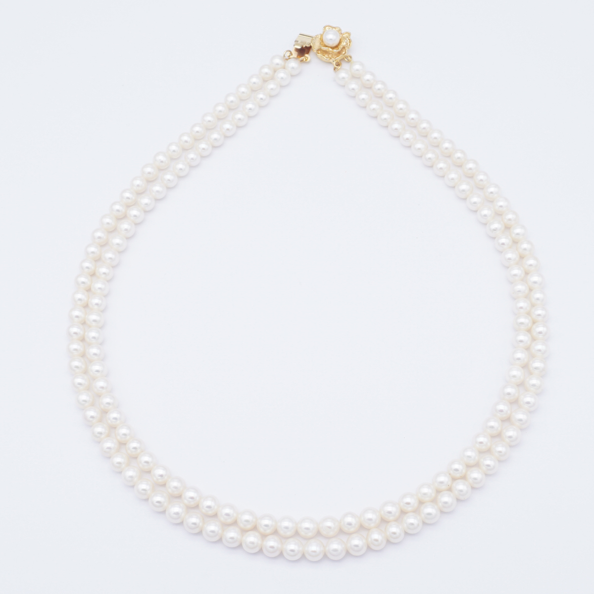 Fresh Water Two Lines White Round Pearl Necklace