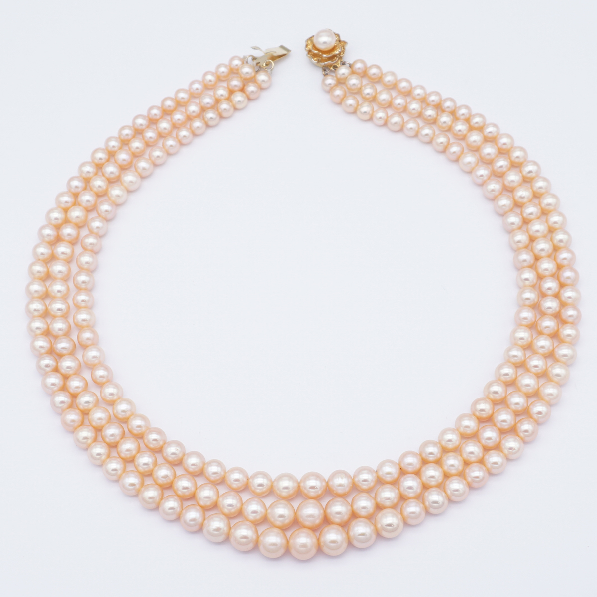 Fresh Water Three Lines Pink Round Pearl Necklace