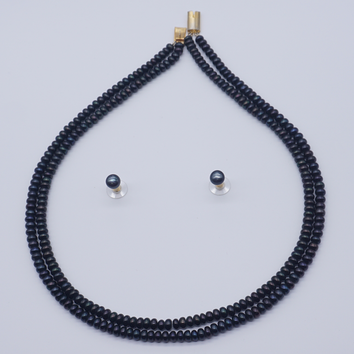 Fresh water black colour two rows round shape pearls